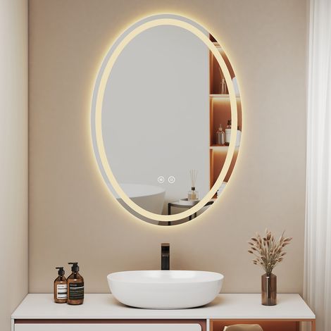 EMKE Oval LED Spiegel mit 3 Lichtfarbe Dimmbar 50 x 70 cm Antibeschlag Badspiegel (1/5)