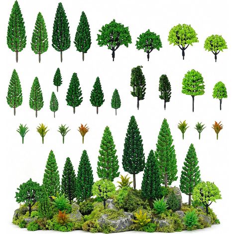 40 Pièces Arbre Maquette, Mini Arbre Artificiel 4.5-16 cm, Modèle Arbres en Plastique, Idéal pour la Création de Paysages Miniatures, de Décors à Faire Soi Même et de Tables de Sable (1/5)