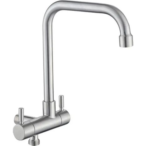 (304 SUS 1) Robinet de cuisine en acier inoxydable 304, encastré, horizontal, avec douchette pour eau froide, buse de bidet et double commande XT-180 (1/5)