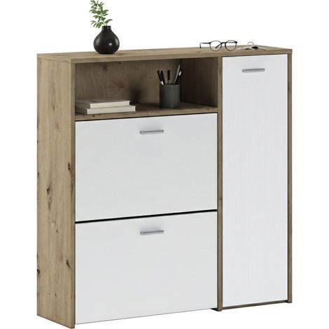 Dmora - Eingangsmöbel Scultore, Moderner Eingang, Wandgarderobe, Multifunktions-Aufbewahrungskonsole, 92x27h94 cm, Eiche und Weiß