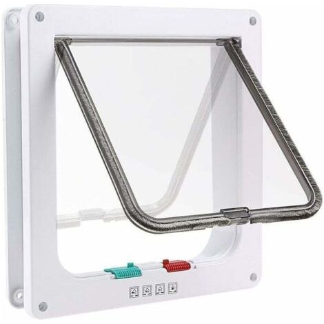 Chatière à 4 Positions Chatière Chat avec Tunnel Cache Découpe Chatière Chien Porte de Chat avec Serrure Chatières pour Petit Animaux Cat Mate Verrouillable Facile à Installer Blanc (L) (1/3)