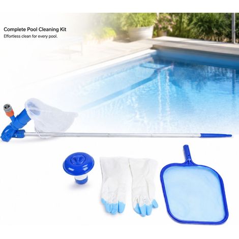 Kit per la pulizia della piscina - Accessori in plastica - Testina di aspirazione - Retino per skimmer - Set completo - Facile da montare per una manutenzione efficiente (1/5)