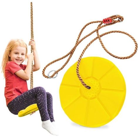 Balancoire Exterieur, Corde à Grimper Balancoire Enfant en Plastique, Disque Balançoire Suspendue Charge Max 150 kg (Jaune) (1/5)