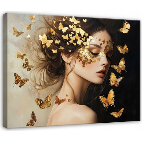 tableau femme glamour papillons pour chambre salon cuisine sur toile 120x80 (1/3)