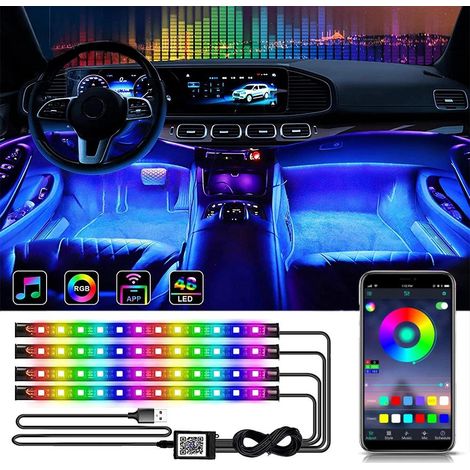 Éclairage Intérieur Voiture LED RGB, Bande Lumineuse Décorative Multicolore, Contrôle par Application, Étanche Double Ligne avec Chargeur, 12V DC (1/5)