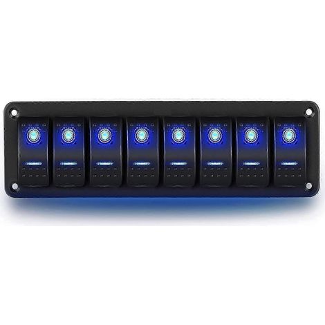 Panneau de 8 interrupteurs marche/arrêt étanches pour bateaux et applications marines, avec interrupteurs à bascule 12 V et voyant LED bleu. (1/5)