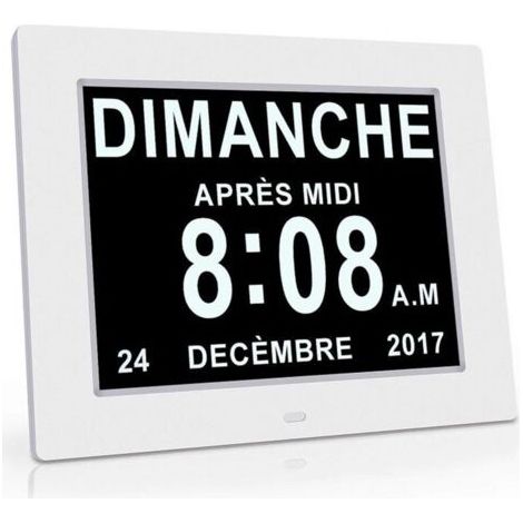 Horloge Calendrier - Alarme - Auto Dimming pour Les personnes âgées / les enfants - Blanc (1/4)