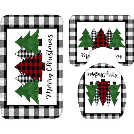 Tapis De Salle De Bain - Set De 3 Pièces Avec Tapis De Sol Non Glissant - Couverture Pour Cuvette De Toilette - Tapis De Baignoire En Plaid Rouge Et Noir - 45 X 75 Cm (1/2)