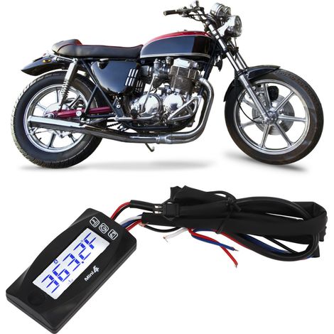 Motorradmodifikation: 4-in-1 ultradünnes universelles LCD-Display (Zeit, Spannung, Motordrehzahl) mit 10-mm-Zündkerzenadapter, DC12V kompatibel. (1/5)