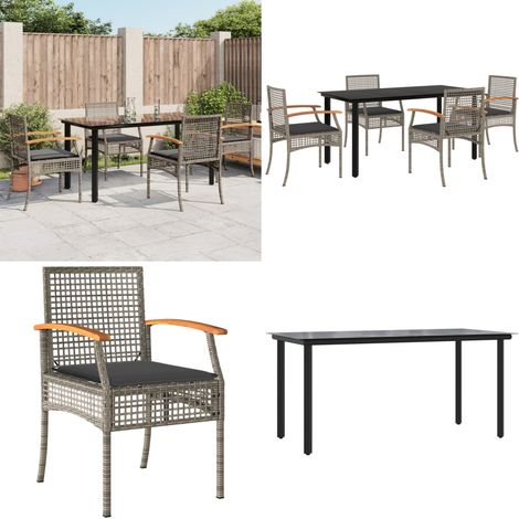 5-tlg. Garten-Essgruppe mit Kissen Grau Poly Rattan - Gartentisch - Gartenstuhl (1/5)