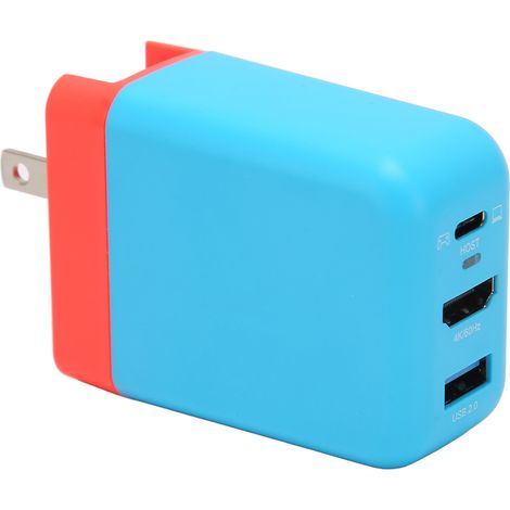 Chargeur USB-C 65 W, interface multimédia HD 4K 60 Hz, 3 ports, pliable, GaN, pour Switch, moniteur, TV, projecteur, 100-240 V, rouge, bleu, prise américaine (1/5)