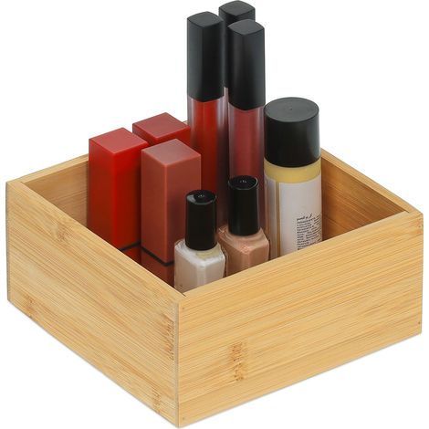 Relaxdays Scatola in bambù Portaoggetti, Contenitore Svuotatasche, per Ufficio, Bagno, Cucina, HLP 7x15x15 cm, Naturale, Fibra di Legno, 1 pz (1/5)