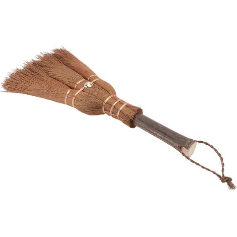 Mini escoba de palma - 1 escoba de limpieza adorable con cordón para colgar - Cepillo marrón natural para ceremonia del té y espacios pequeños - Ligera, 24 cm