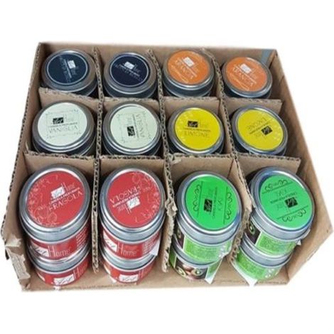 TrAdE Shop Traesio - Set 24 Candele Profumate In Barattolini Di Latta Varie Fragranze Ambiente -