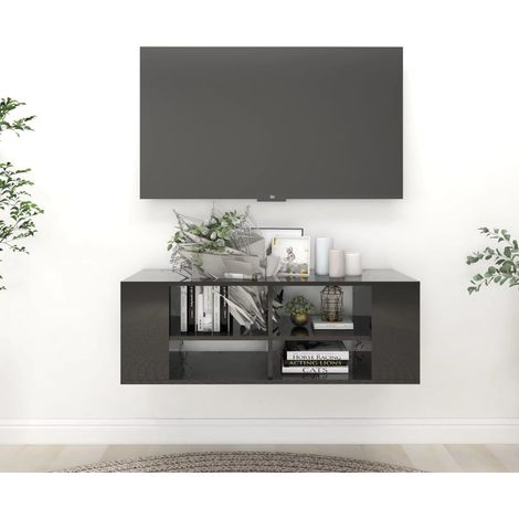 TV-Wandschrank Hochglanz-Schwarz 102x35x35 cm Holzwerkstoff