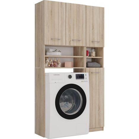 Meuble sous-vasque 96 cm, 4 portes, Chêne Sonoma, 96 x 30 x 180 cm (1/5)