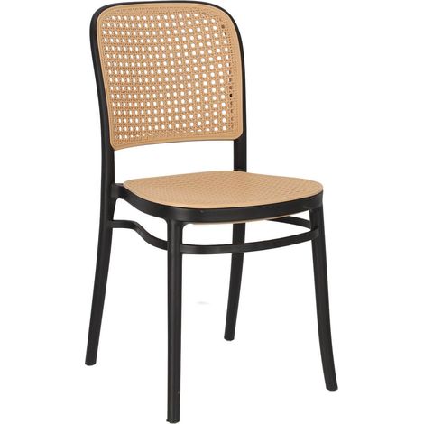 Silla apilable de mimbre de plástico negro Antonio (1/5)