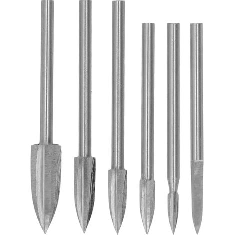 Fraise à sculpter le bois avec queue de 3 mm, en acier rapide, à 3 dents. Outils de sculpture sur bois, lot de 5 fraises à 3 dents, fraise à épée et mandrin. (1/5)