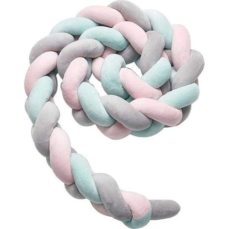 Lathe of Bed Tresse Serpent Cushion Lathe of Sofa Flexible Tresse By-Impacts for Protection The New-Born Bed - Length 3M Decoration for Bed Baby (Gray + Pink + Green)- (1/5)