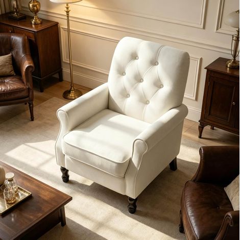 Sillón individual de lino, asiento grueso con muelles ensacados, color crema (1/5)