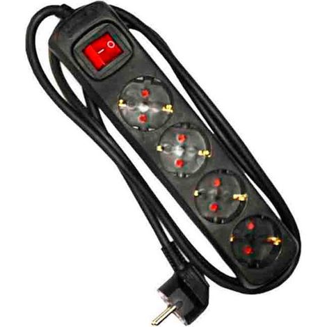 Base múltiple 4 tomas 2p+t con interruptor luminoso, 1,5 m de cable h05vv-f 3g1,5 mm², 16a 250v, negra (1/2)