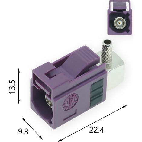 FAKRA-KW-1.5 Kfz-SMB-Winkelstecker (Typ D, kurzes Gehäuse, weibliches Gehäuse) ABCDEFGH (1/3)