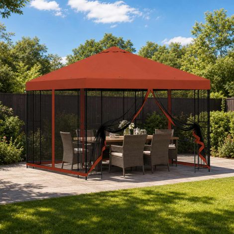 vidaXL Gazebo da giardino con pareti laterali 3 x 3 m Terracotta (1/5)
