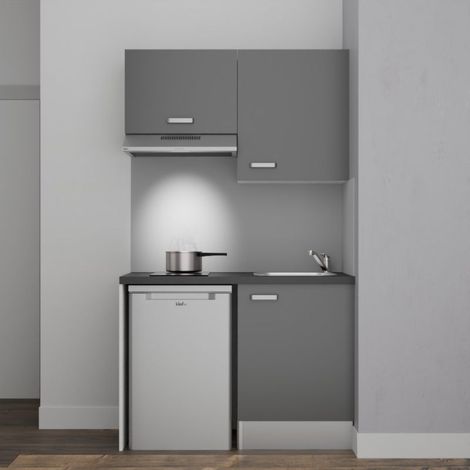Kitchenette K01L-PT - 120 cm avec plan de travail et évier, emplacements frigo et hotte (1/5)