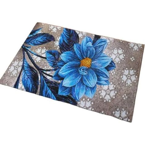 Paillasson d'Entree Tapis de Porte 50x80cm Gris Motif Bleu Fleurs Antiderapant Style Moderne Interieur Chambre Salon Cuisine (1/2)