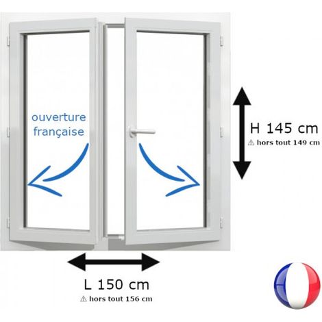 Fenêtre PVC 2 vantaux H 145 x L 150 cm OF pour pose en neuf avec poignée