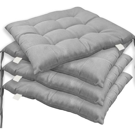 Set of 4 Chair Cushions with Ties 40 x 40 cm Washable Outdoor Seat Cushion for Garden, Balcony, Patio and Dining Room (Light Grey) (1/5)