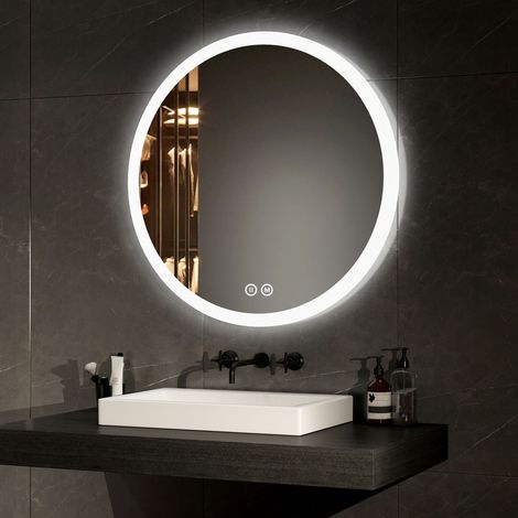 EMKE LED Badspiegel mit Beschlagfrei 70cm Rund Badezimmerspiegel mit Warmweißes/Kaltweißes/Neutrales Licht