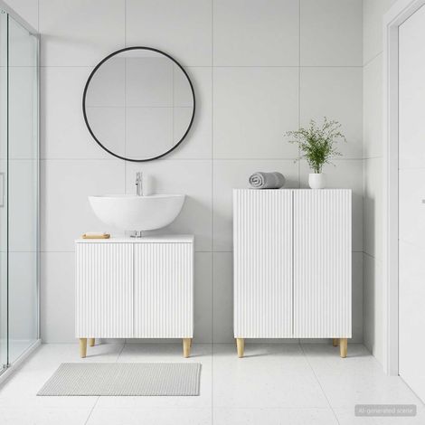 vidaXL Ensemble de 2 meubles de salle de bain ARNHEM Blanc brillant (1/5)