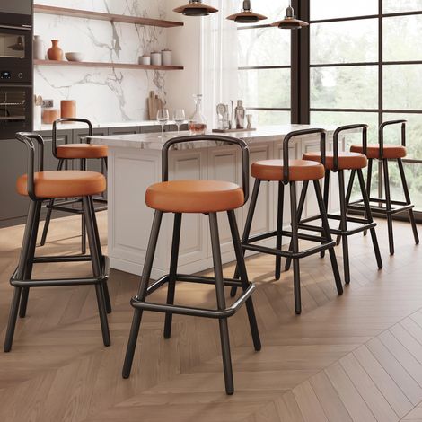 Ensemble de 6 tabourets de bar modernes avec dossier ergonomique, revêtement en cuir PU hydrofuge - qualité supérieure et confort optimal