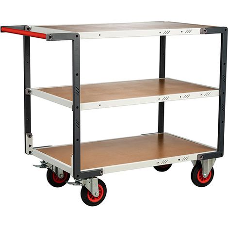 Carrello da officina a 3 ripiani in MDF 1000x595 mm - 1 maniglia - 400 kg - Ruote in gomma Ø 160 mm - 884722234 (1/3)