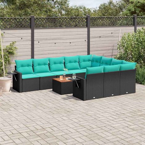 vidaXL Set Divani da Giardino 11 pz con Cuscini Nero in Polyrattan