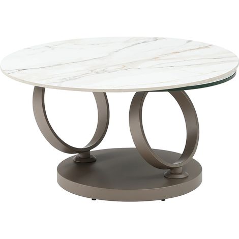 Tavolino piani girevoli Ceramica Vetro temp. Metallo Tortora Effetto marmo Bianco - JOLINE della Maison Céphy (1/5)