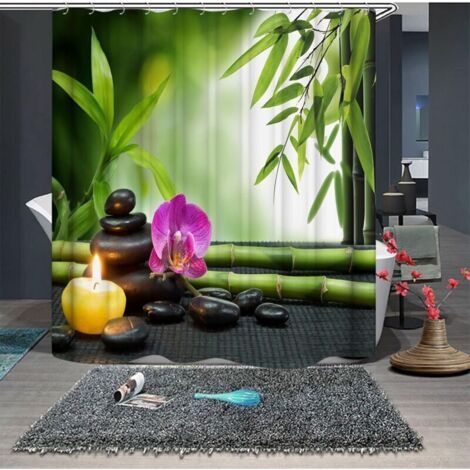 120x180 cm Rideau Douche Anti Moisissure, Rideau Douche Vert Rideau de Douche en Polyester Rideau Douche Bambou Rideau de Douche (1/3)