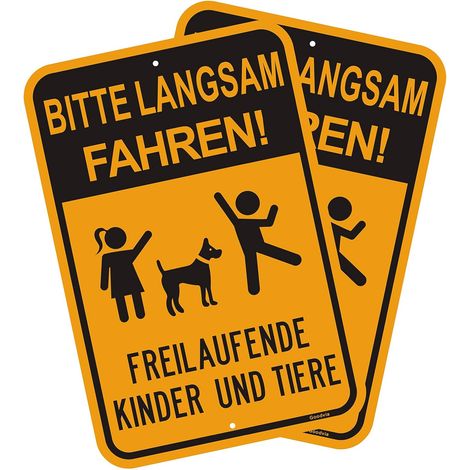 Lot de 2 panneaux d'avertissement pour enfants et animaux (45x30 cm),En aluminium,Pour enfants,Veuillez rouler lentement,Résistant aux intempéries,Encre durable,Facile à monter (1/5)