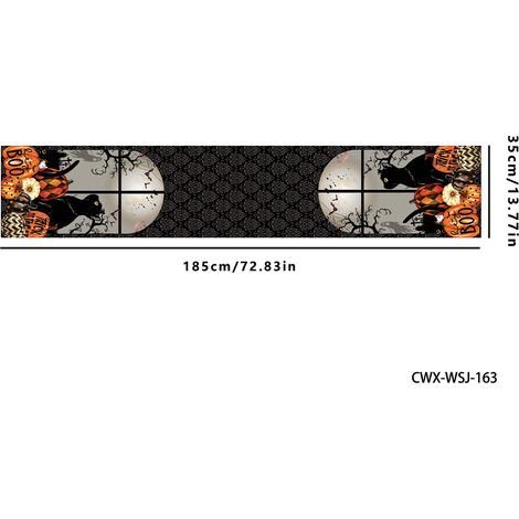 Nappe d'Halloween neuve, chemin de table, décoration de fond de bureau pour fête sur terrasse, fanion décoratif pour ambiance festive - 180 x 30 cm (polyester) - Lot de 6