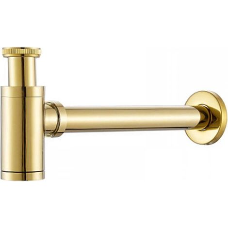 Gold,Brass Bottle Trap - Round Drain - Sink Drain - P-Trap - 3.8cm - Odor Trap - Waste Trap - Drain Tube for Bathroom, Sink, Basin, (1/5)