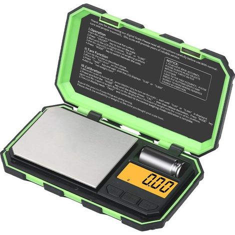 Balance numérique de poche, Balance à Grammes 200g/0.01g, 6 unités de conversion Balance intelligente avec fonction de calibrage et de tare, Affichage LCD,Vert (1/5)
