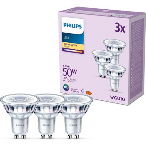 Philips LED, Faretto LED, Luce Bianca Calda, 50W, GU10, 3 pezzi (1/4)
