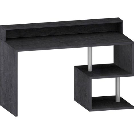 Dmora - Bureau Silvestro, Bureau linéaire avec étagères de rangement, Bureau polyvalent avec plateau, 140x60h93 cm, Ardoise, avec emballage renforcé (1/5)