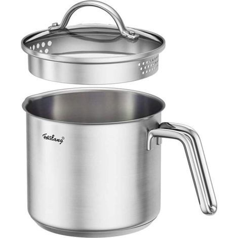 Non-stick milk pan with stainless steel spout and glass lid for boiling milk, sauce, pasta, noodles - 14 cm (1/5)