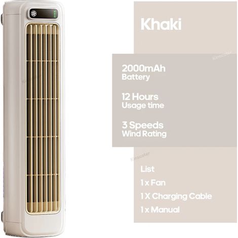 (Kaki) Ventilateur climatiseur portable, 2000 mAh, fonctionnement silencieux, 3 vitesses réglables. (1/5)