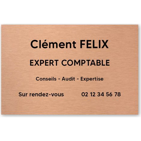 Plaque professionnelle PVC 30x20 – Gravure Personnalisée | Comptables - Cuivre lettres noires (1/3)
