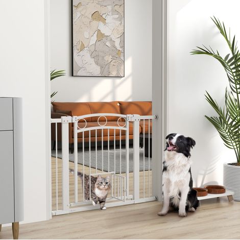 Barriera di sicurezza per animali 77 cm, regolabile 76-104 cm, con porticina, bianca HAVRYA (1/3)