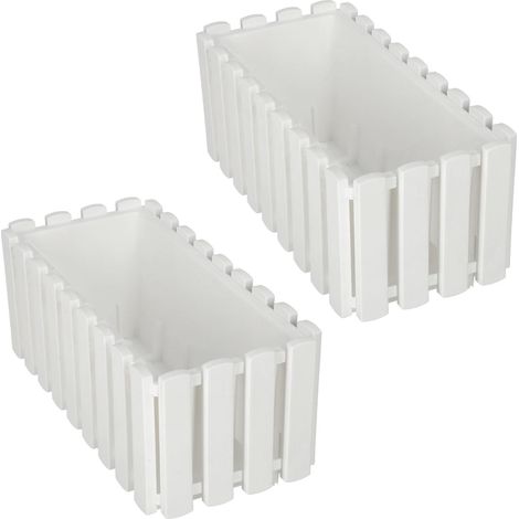 Maceta para balcón, barandilla o terraza, estilo rústico blanco, 40 cm, 2 unidades.