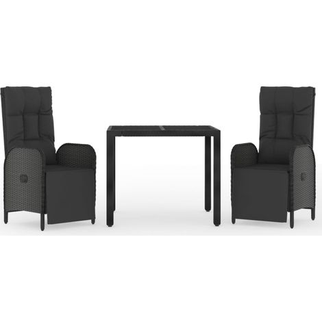 Maison Exclusive - 3-tlg. Garten-Essgruppe mit Kissen Schwarz Pol